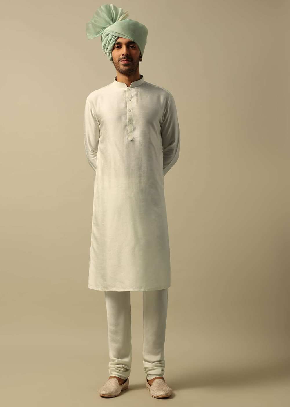 Elegant Green Raw Silk Sherwani Set