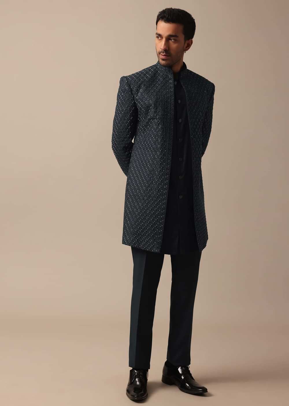 Elegant Grey Heavy Embroidered Indowestern For Grooms