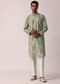 Elegant Grey Silk Kurta Set With All-Over Print