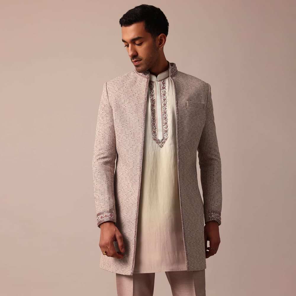 Elegant Peach Indowestern With Ombre Detailing