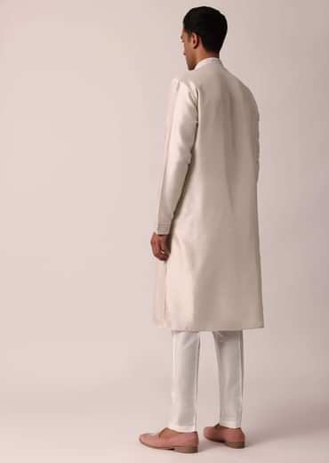 Elegant Peach Silk Kurta Set With Exquisite Cut Work