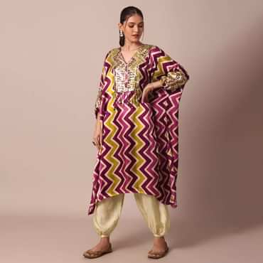 Elegant Printed Sequins Kaftaan Set