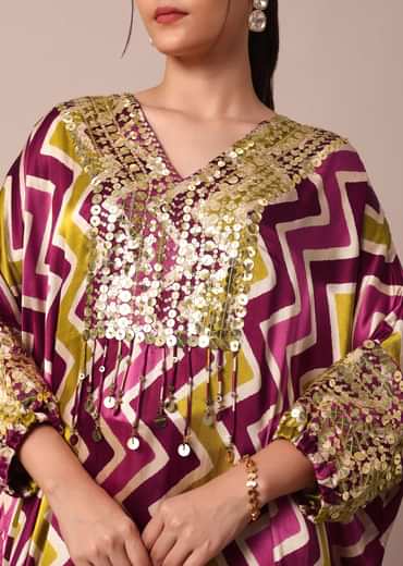 Elegant Printed Sequins Kaftaan Set