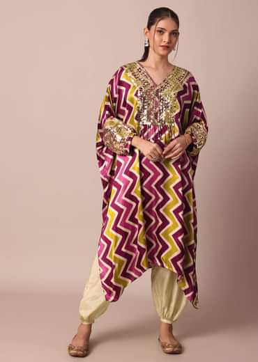 Elegant Printed Sequins Kaftaan Set