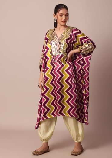 Elegant Printed Sequins Kaftaan Set