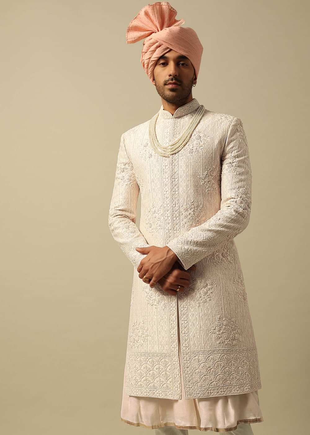 Elegant White Raw Silk Sherwani