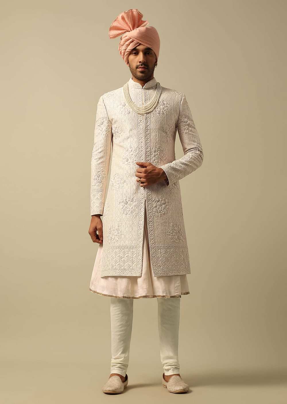 Elegant White Raw Silk Sherwani