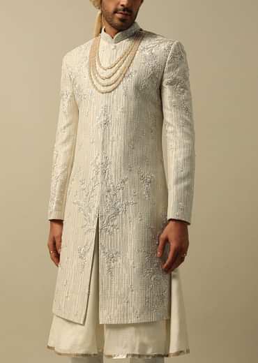 Classic White Raw Silk Sherwani