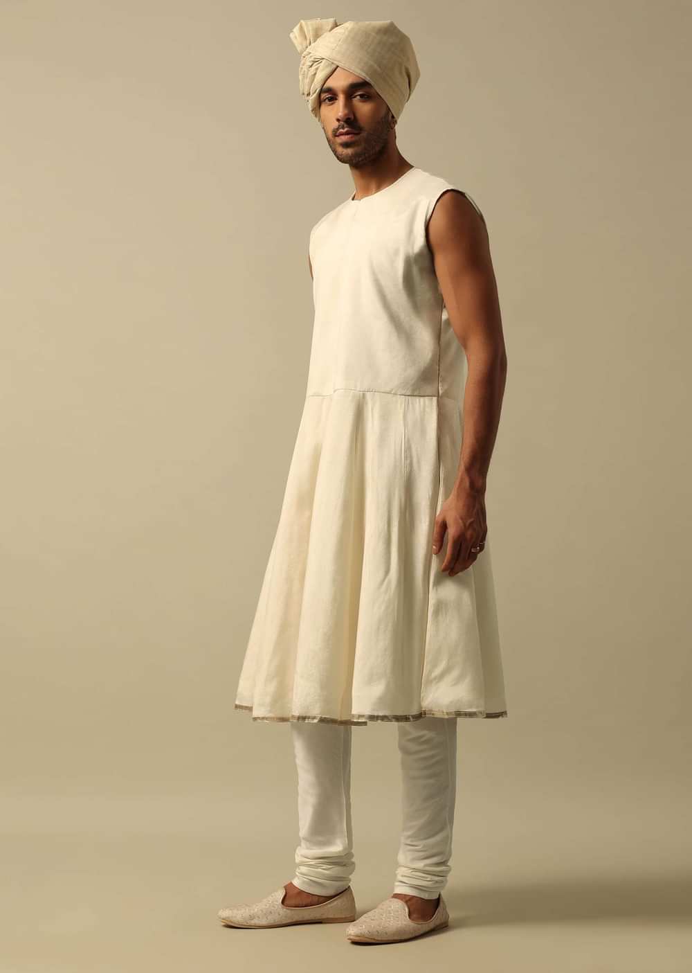 Classic White Raw Silk Sherwani