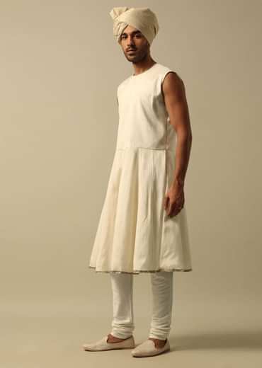 Classic White Raw Silk Sherwani