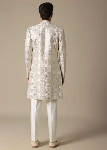 Elegant White Silk Indowestern Set