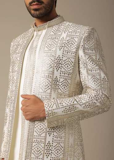 Elegant White Silk Indowestern Set