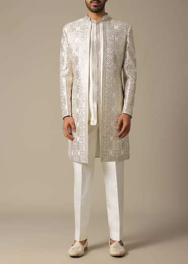 Elegant White Silk Indowestern Set