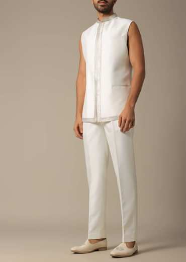 Elegant White Silk Indowestern Set