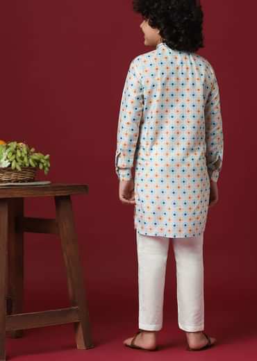 Elegant White Silk Kurta Set For Boys