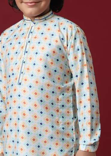 Elegant White Silk Kurta Set For Boys