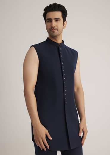 Prussian Blue Sherwani Set With Stone Work Detailing