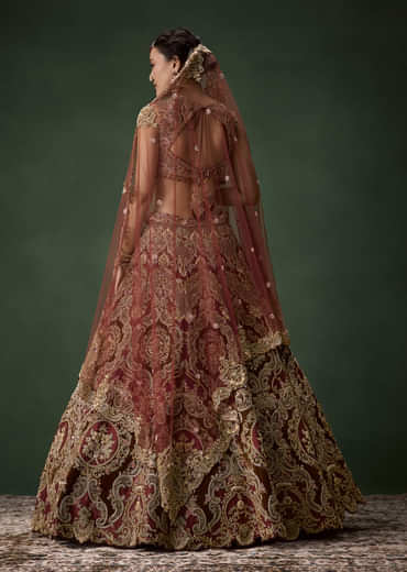 Embellished Bridal Lehenga Set with Two Dupattas