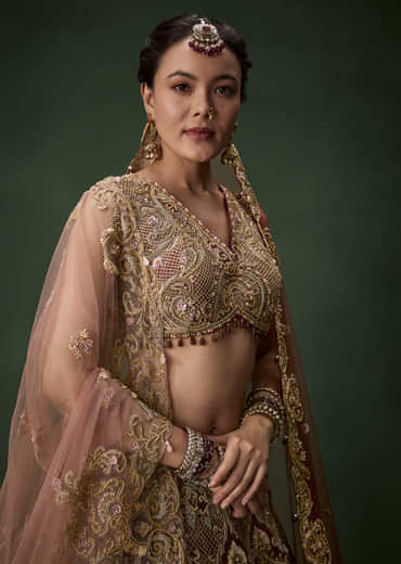 Embellished Bridal Lehenga Set with Two Dupattas