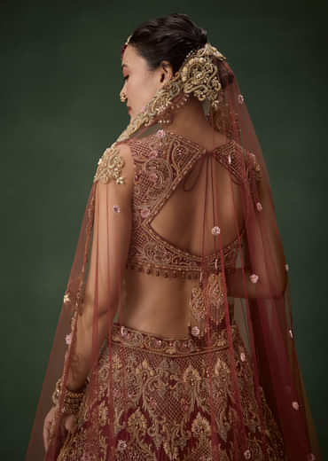 Embellished Bridal Lehenga Set with Two Dupattas