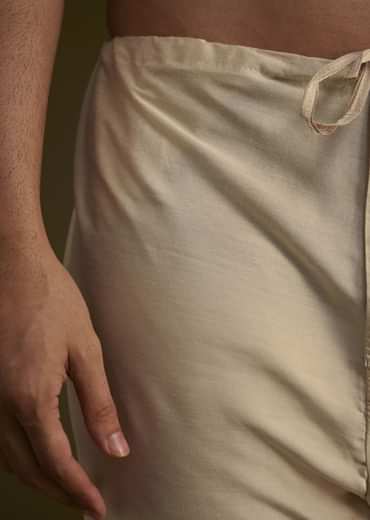 Fawn Silk Sherwani Set With Zardosi Embroidery