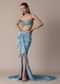 Blue Fish Cut Gathered Zardosi Draped Skirt And Tassel Jacket Set