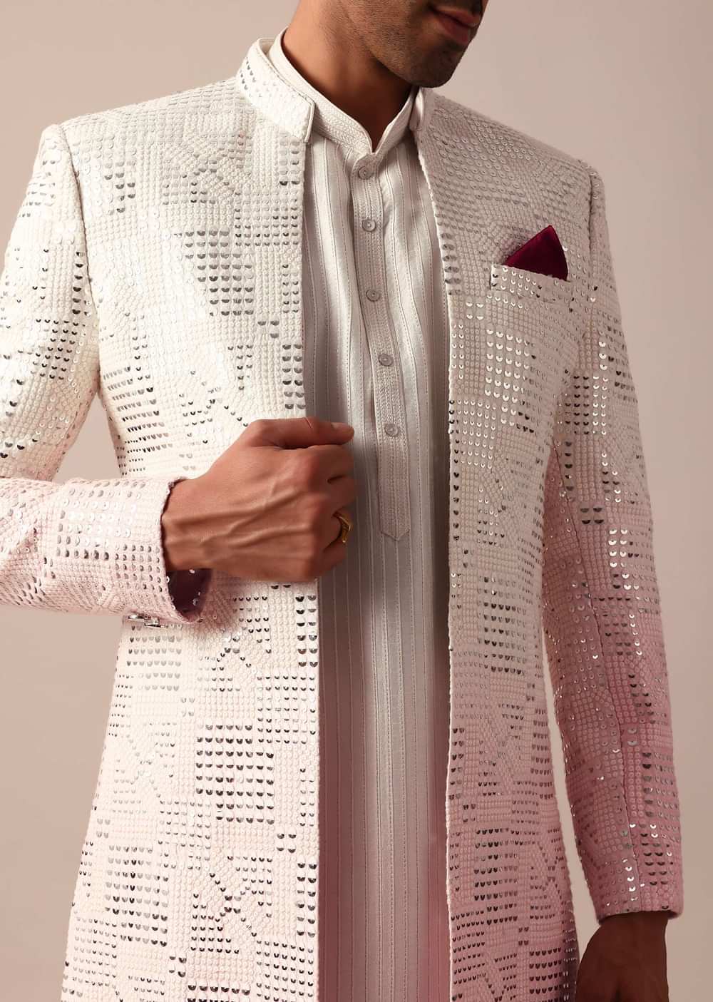 Enchanting Pink Silk Sherwani Set