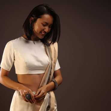 Erget White Half Sleeves Blouse In U Neckline