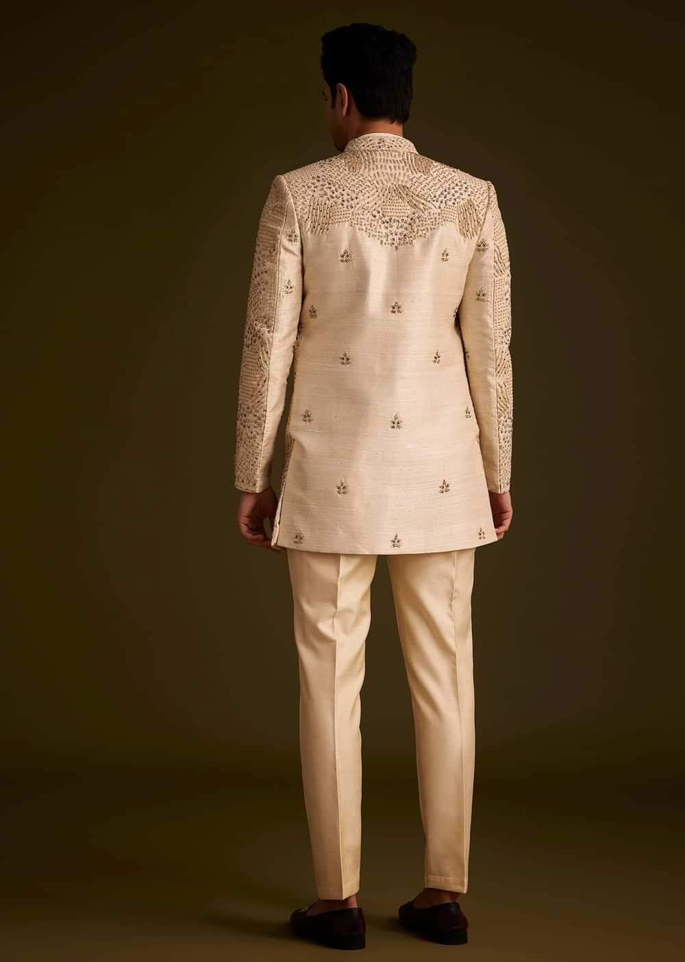 Faun Hand Embroidered Sherwani With Tonal Mirror and Sequin Detailing