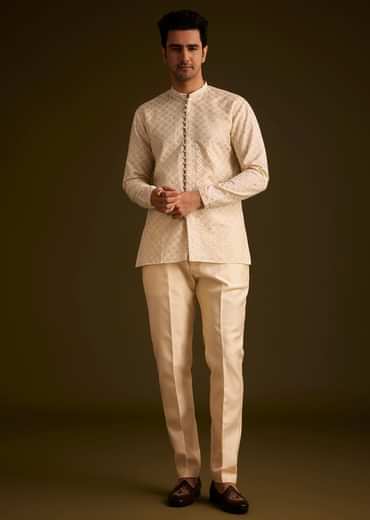 Faun Hand Embroidered Sherwani With Tonal Mirror and Sequin Detailing