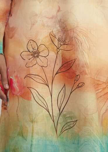 Fawn Linen Ombre Kurta Set With Floral Print