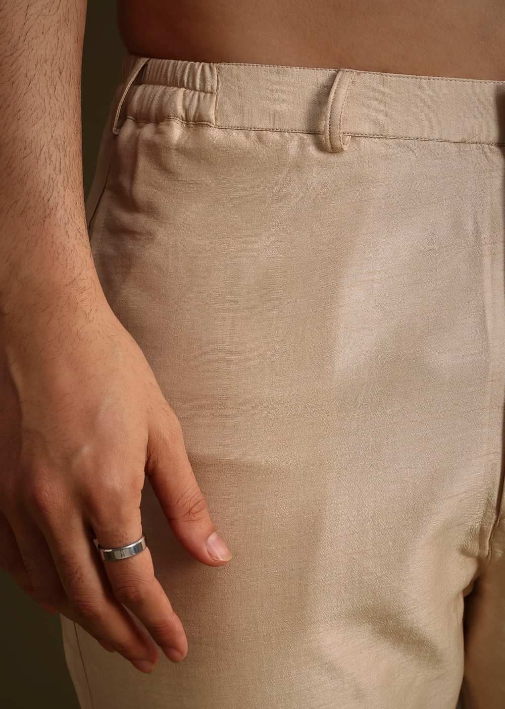 Fawn Silk Jacket Set With Dori Work