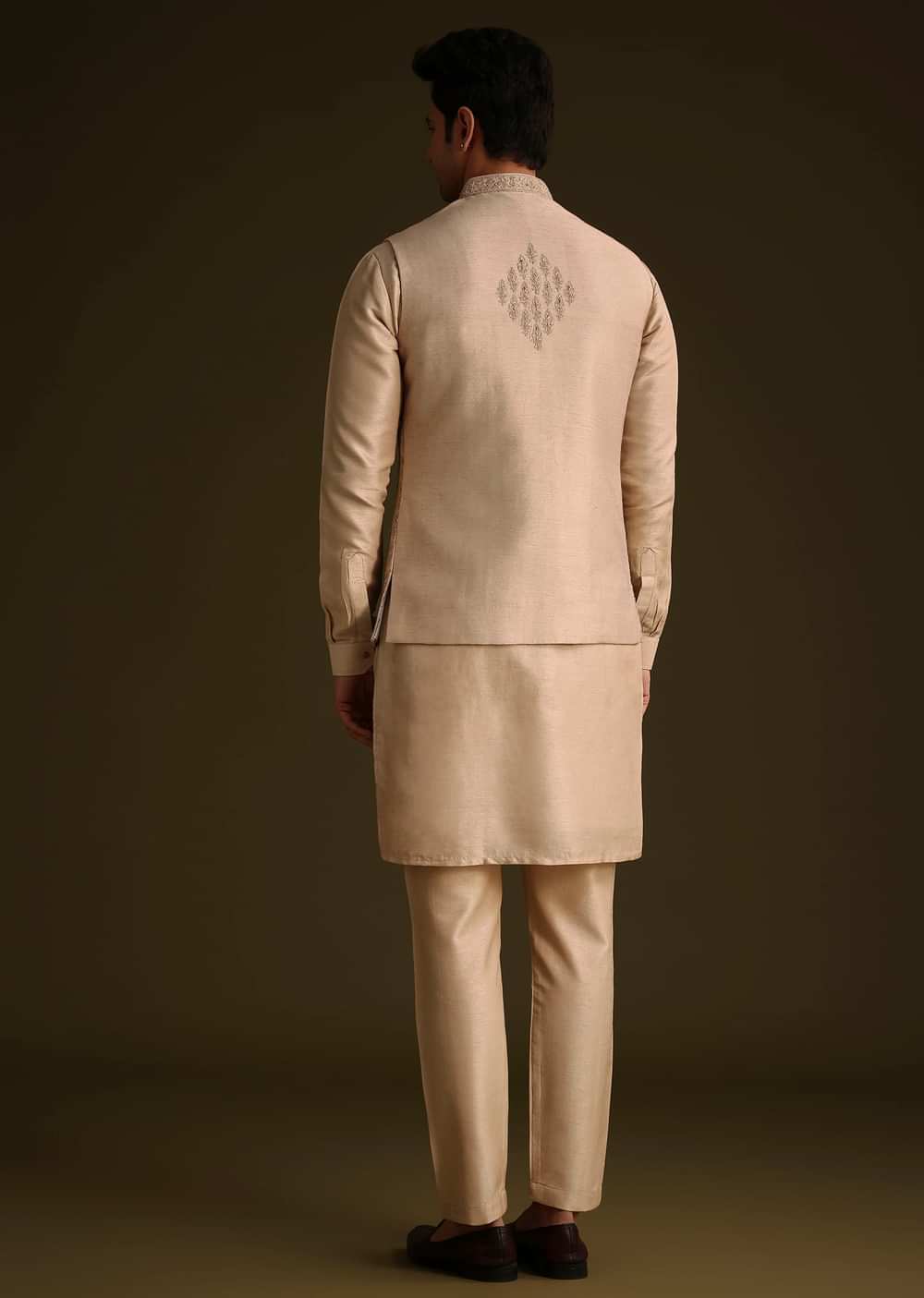 Fawn Silk Jacket Set With Dori Work