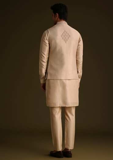 Fawn Silk Jacket Set With Dori Work