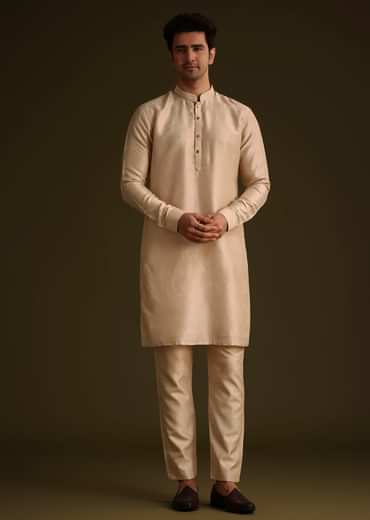 Fawn Silk Jacket Set With Dori Work