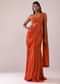Orange Crepe Drape Saree And Blouse With Crystal Tassels All Over