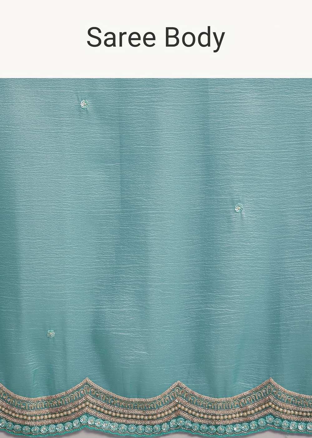 Firozi Blue Crushed Tissue Saree With Sequins Embellished Scallop Border