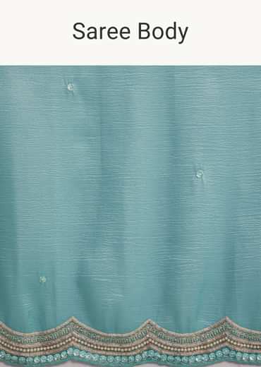 Firozi Blue Crushed Tissue Saree With Sequins Embellished Scallop Border