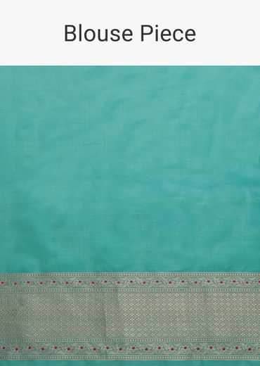 Firozi Blue Handloom Banarasi Saree In Uppada Silk With Gold Woven Meenakari Buttis And Unstitched Blouse