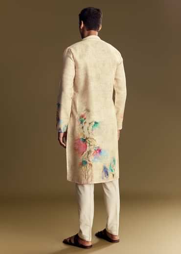 Floral Beige Linen Kurta Set