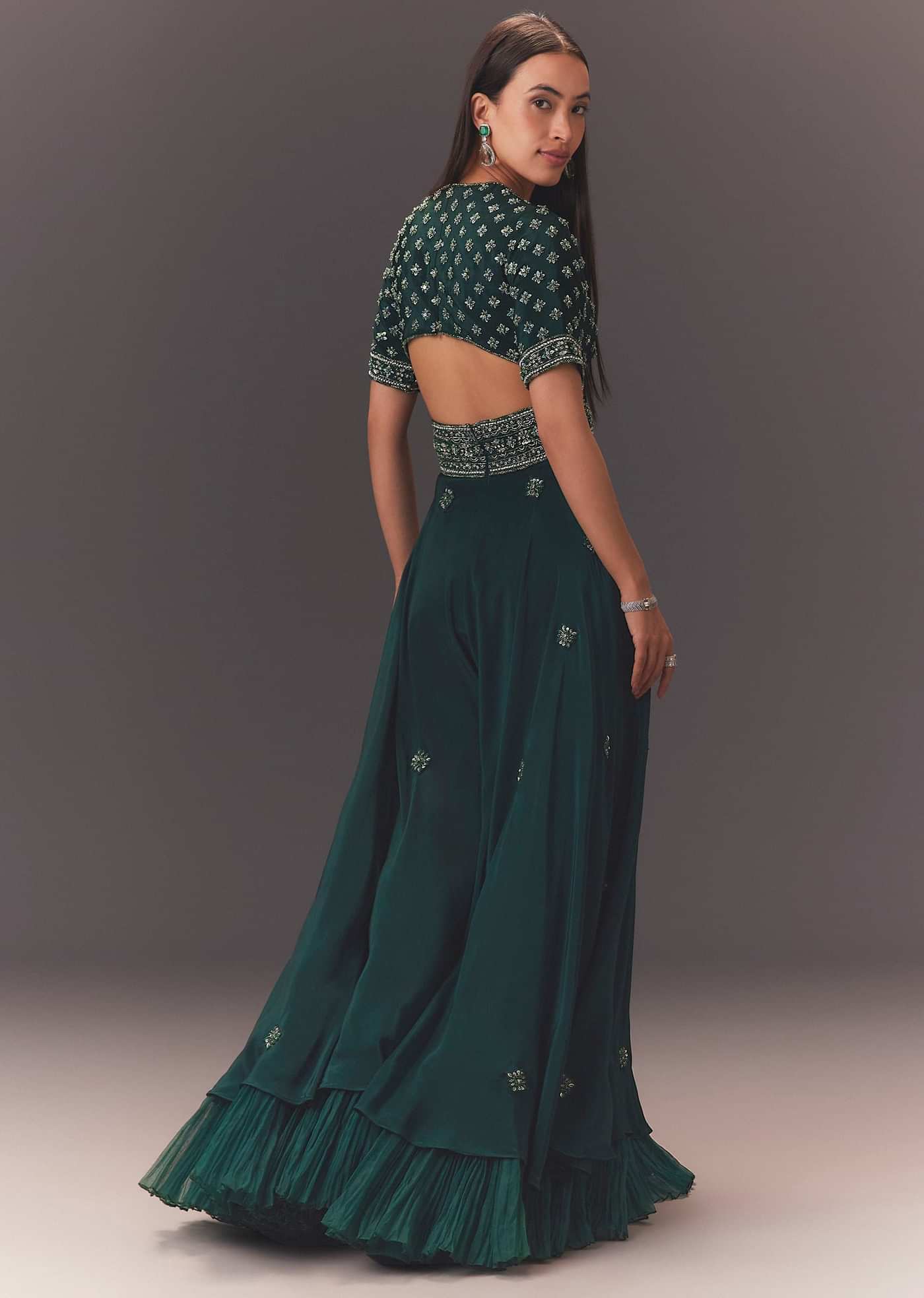 Forest Greenhand Embroidered Double Layer Jumpsuit