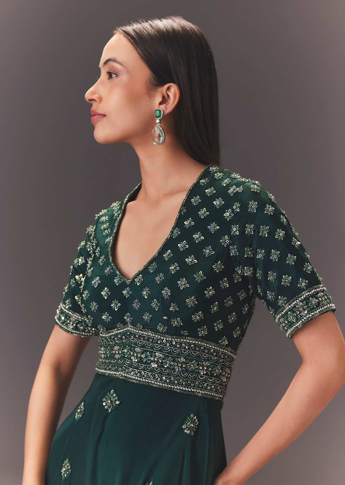 Forest Greenhand Embroidered Double Layer Jumpsuit