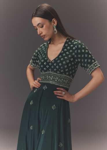 Forest Greenhand Embroidered Double Layer Jumpsuit