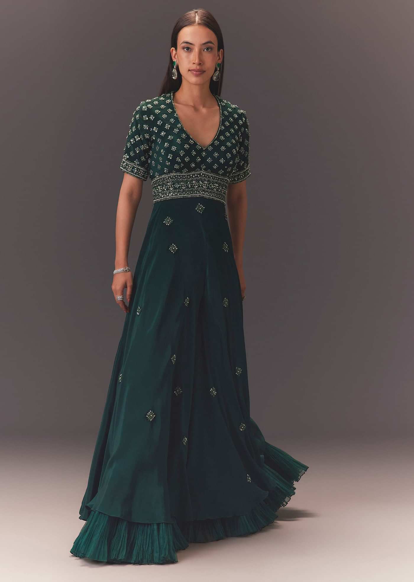 Forest Greenhand Embroidered Double Layer Jumpsuit