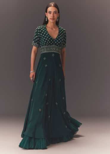 Forest Greenhand Embroidered Double Layer Jumpsuit