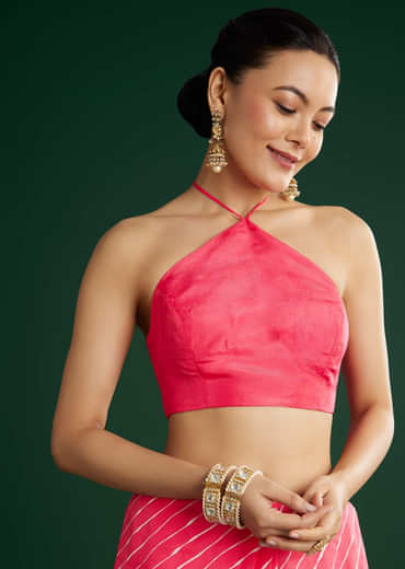 Gajari Dola Silk Saree With Floral Embroidery And Lehariya Print