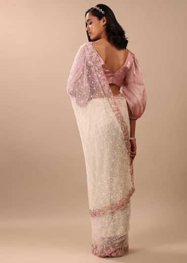 Pearl White Saree Fully Embroidered In Net Fabric