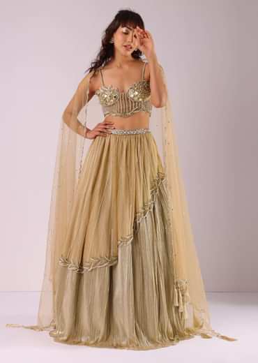 Glam Gold Embroidered Lehenga Set In Foil Knit Fabric