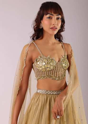 Glam Gold Embroidered Lehenga Set In Foil Knit Fabric