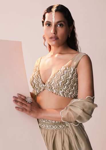 Glam Gold Embroidered Lehenga Set In Jute Organza